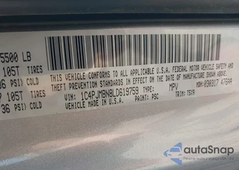 2020 Jeep Cherokee Trailhawk 4X4 z USA, uszkodzony, nr VIN 1C4PJMBN8LD619759